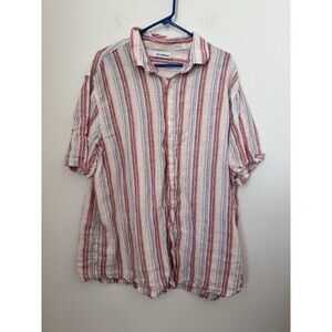 Caribbean Men's Colorful Pink Striped Short Sleeve Linen Button Down Shirt XXL